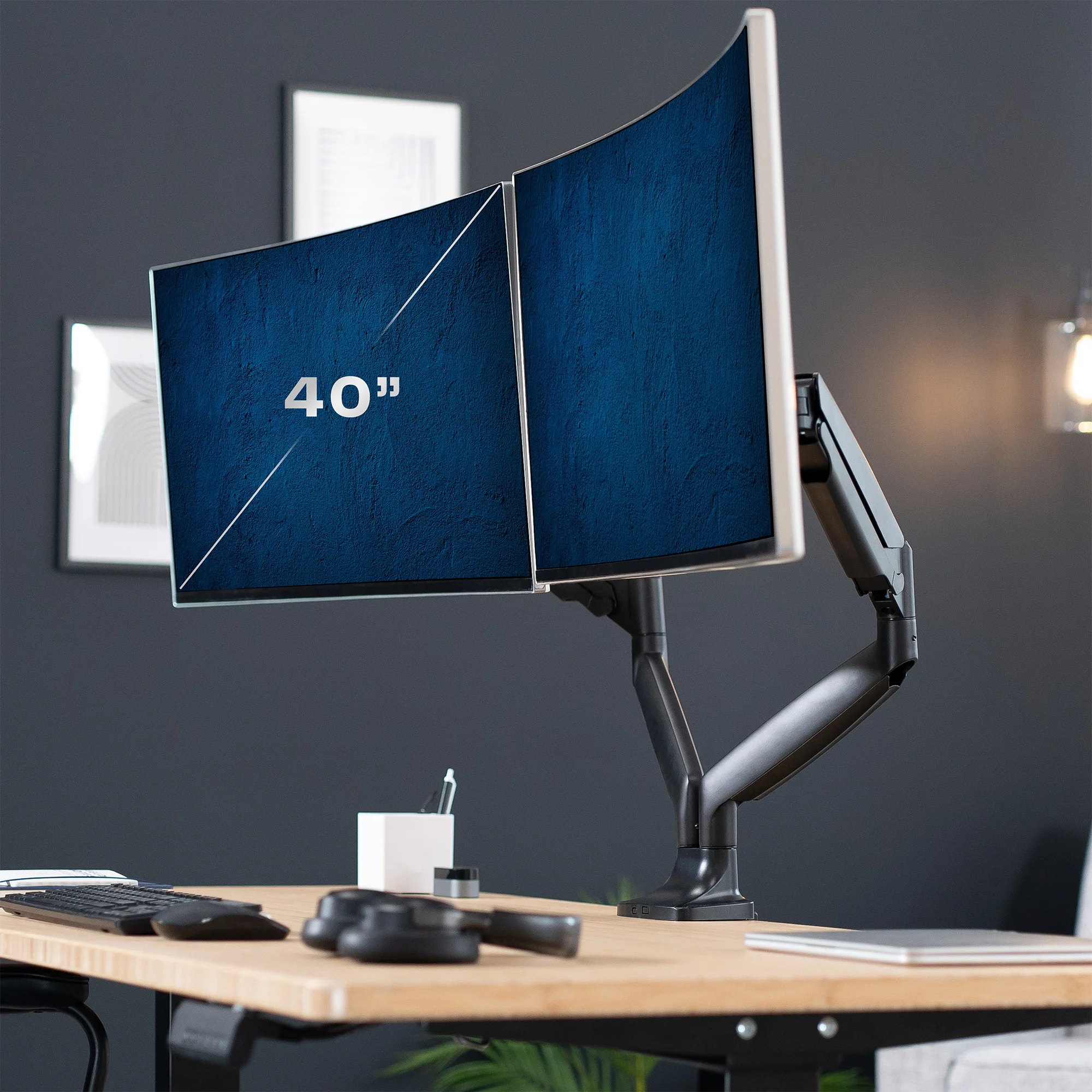 Pneumatic Arm Dual Ultrawide Monitor Desk Mount - Up to 40" Screens - Image 8