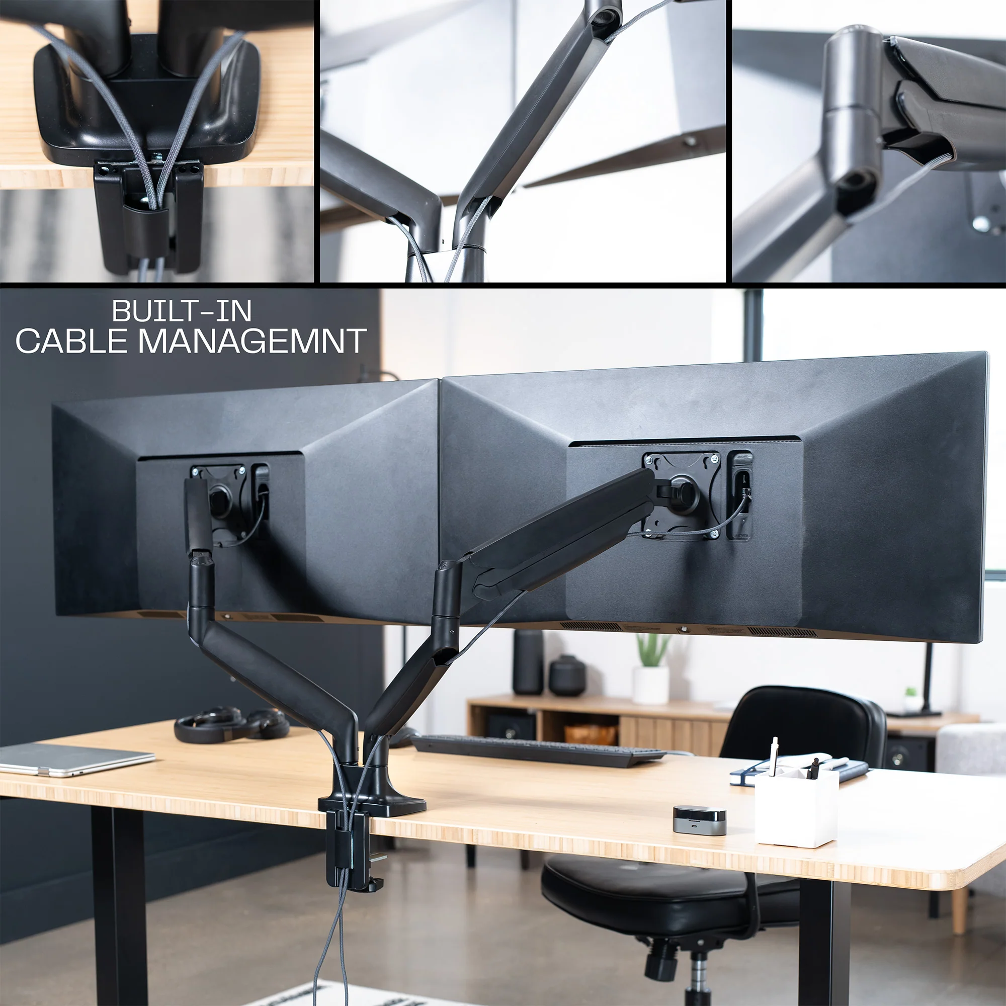 Pneumatic Arm Dual Ultrawide Monitor Desk Mount - Up to 40" Screens - Image 9