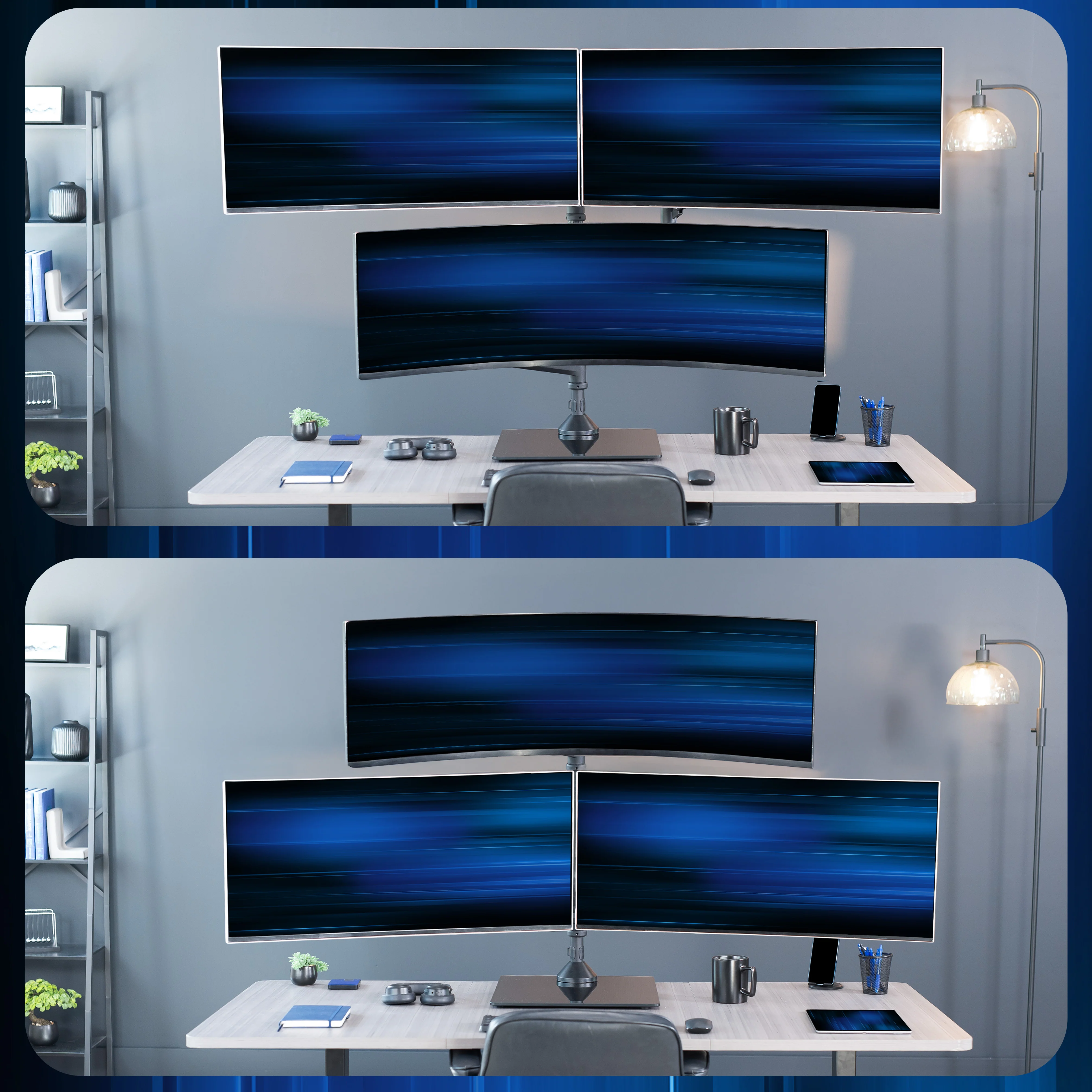 Pneumatic Arm Triple Ultrawide Monitor Extra Tall Desk Stand - Up to 49" Screens - Image 8