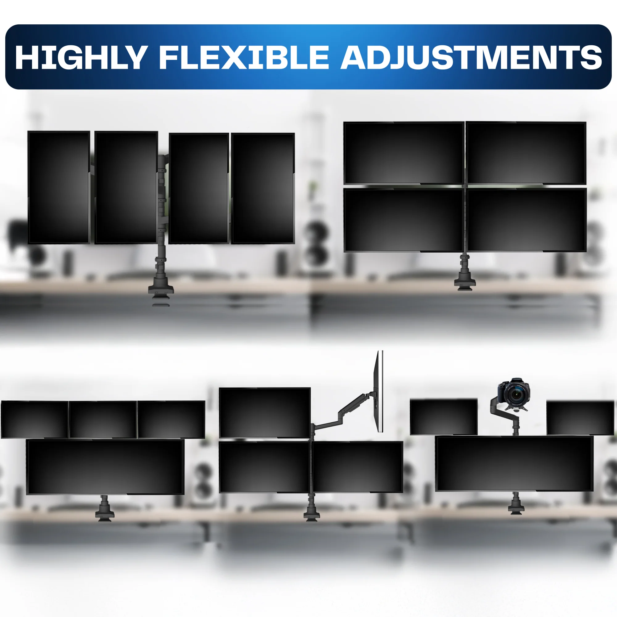 Pneumatic Arm Quad Ultrawide Monitor Extra Tall Desk Mount - Up to 49" Screens - Image 5
