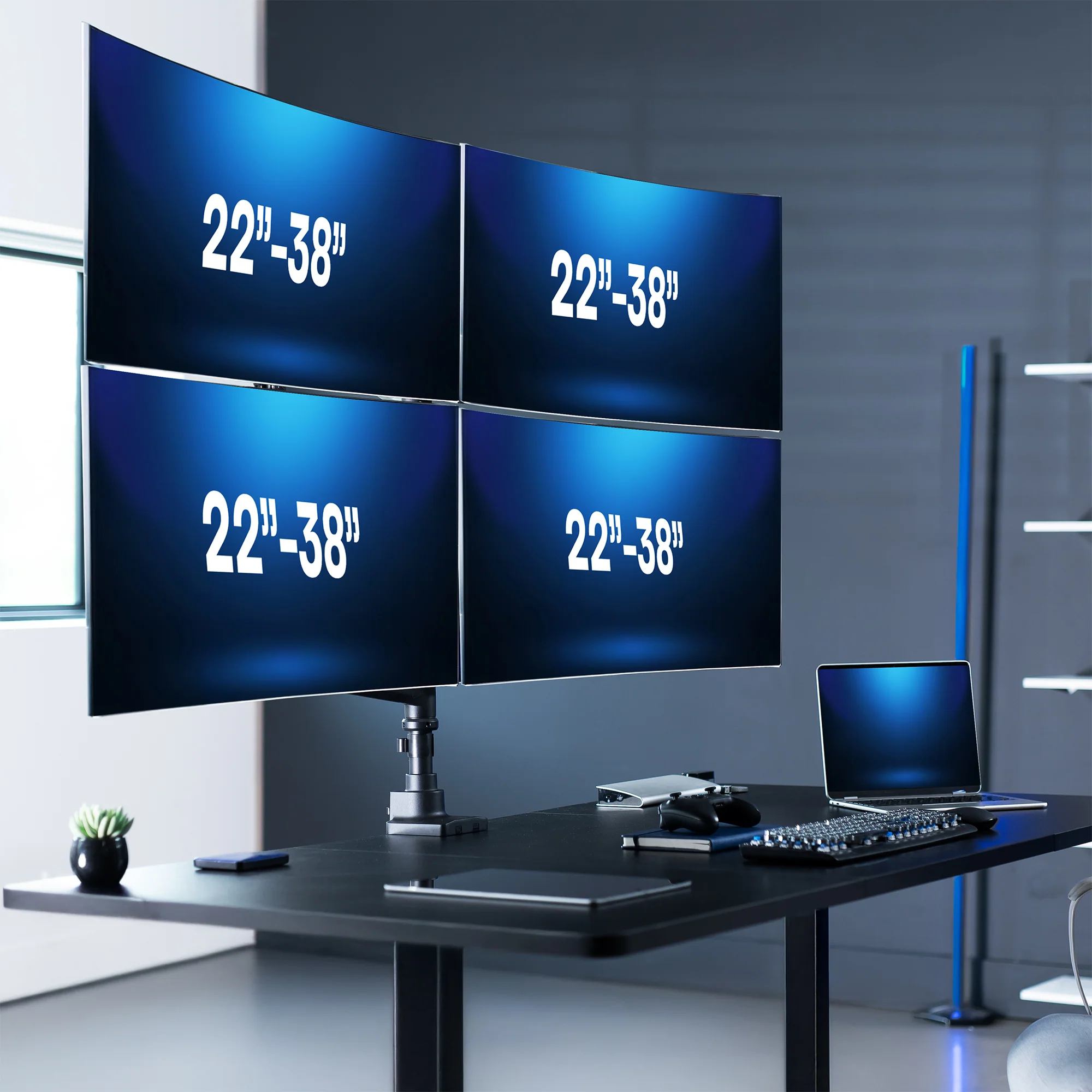 Pneumatic Arm Quad Ultrawide Monitor Extra Tall Desk Mount - Up to 49" Screens - Image 6